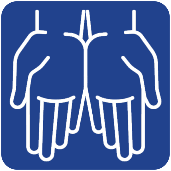 icon of outstretched hands over dark blue background