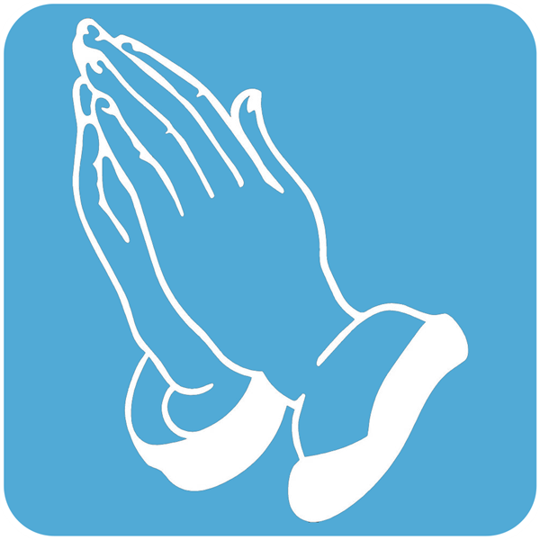 icon of praying hands over light blue background